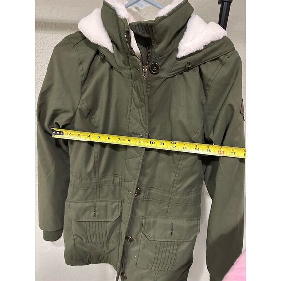 Hollister Women's Parka Coat Green Hooded Winter Size S - Picture 3 of 8